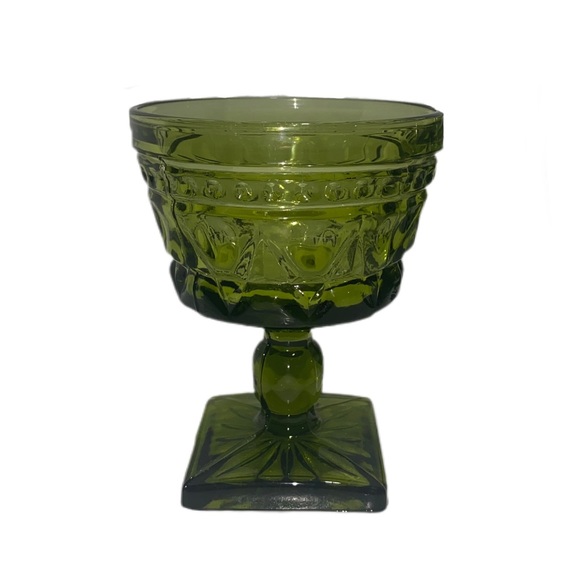 Vintage Indiana Colony Park Lane Avocado Green Pedestal Dessert Dishes - Picture 3 of 5